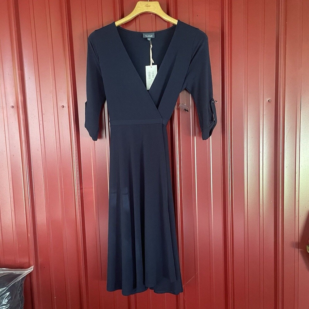 Modcloth Wrap‎ Dress Size Large Navy Midi Timeless Stretch Flowy Classic NEW